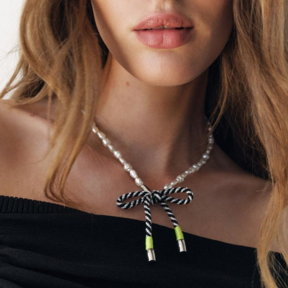 ZARA ROPE BOW PEARL NECKLACE NWT